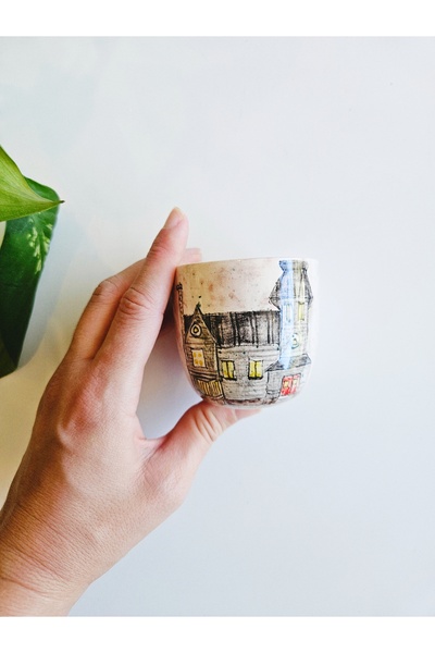 WEBBMODA Handmade Black House Drawing Coffee Cup