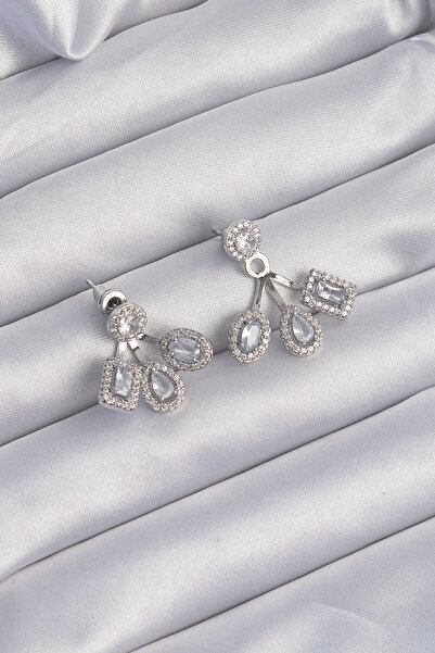 Skygo Brass Silver Color Zircon Stone Geometric Model Earrings - Tj-Bkp9209