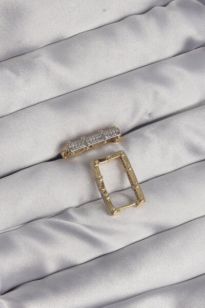 Skygo Brass Gold Color Zircon Stone Rectangular Model Seranay Earrings - Tj-Bkp9117