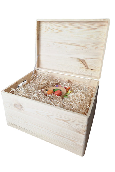 OEM Wooden box with lid and side handles, 40x30x23 cm, pine, , reusable, storage