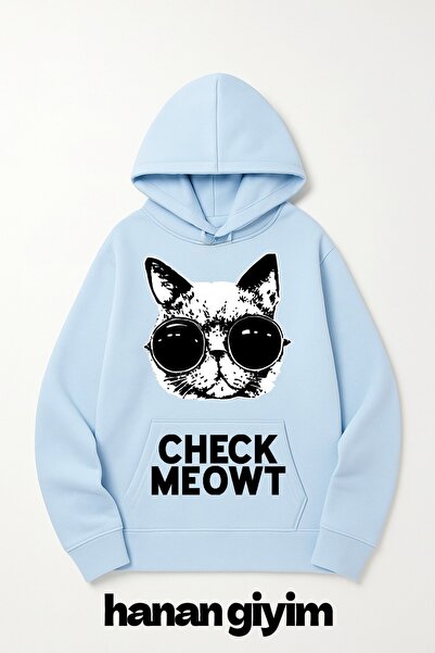 bellanova COPY - سويت شيرت مطبوع عليه "Check Meowt" بقلنسوة للجنسين