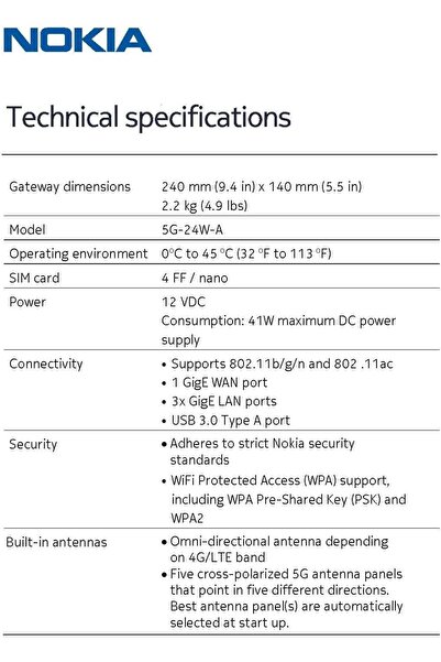 Nokia FastMile powerful 5G LTE Router Model 5G-24W-A, UNLOCKED