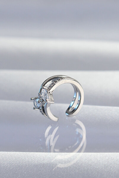 Skygo Brass Silver Color Zircon Jewelled Drop Earcuff Earrings - Tj-Bkp9334