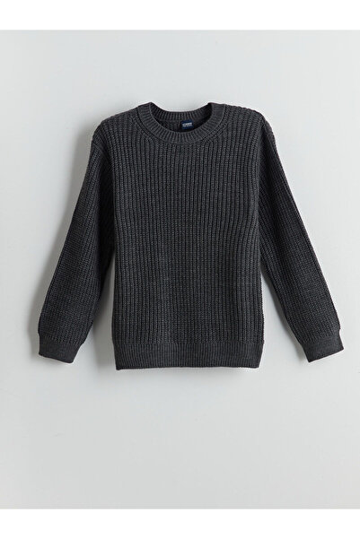 LC Waikiki LCW Kids Anthrazitfarbener Jungen-Strickpullover mit Rundhalsaussc...