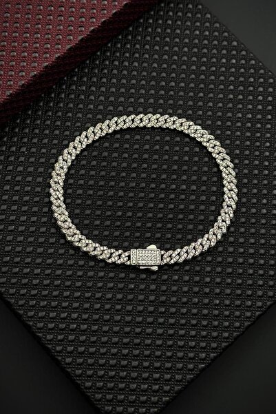 FRNCH 925 Ayar Gümüş Beyaz Zirkon Taşlı Gümüş Renk Erkek Bileklik FRJ12683-36...