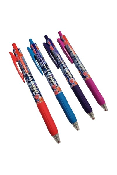 Vinson OIL GEL 4-piece pen set, FLOWER model, rubber grip, 0.7mm