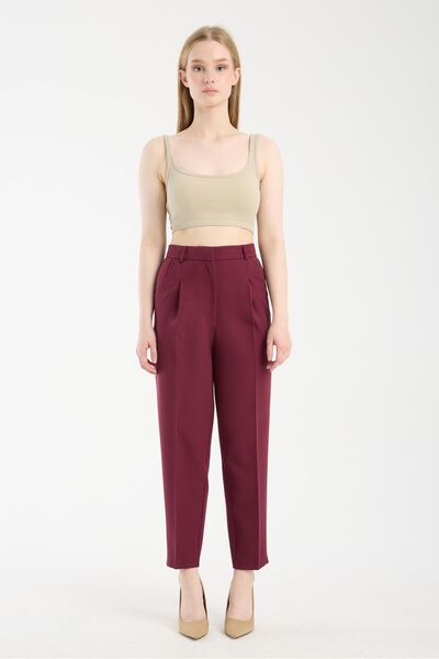 Tavie Havuç kesim pileli pantolon-Bordo