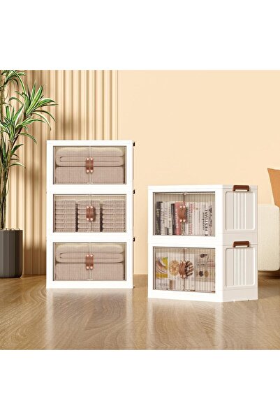 Xess 5-Tier Plastic Storage Bins with Lids, Stackable Foldable Cabinet, 60x36x176 cm, White