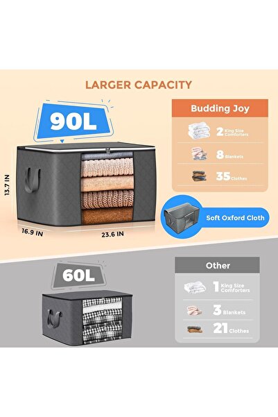 Xess 90L Large Storage Bags, 5-Pack Foldable Clothes Storage Organizers with Handles