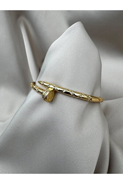 Luseda Gold Renk Zirkon Taşlı Civi Kelepçe Bileklik
