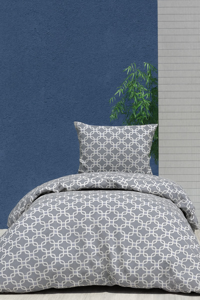 rabiatekstil طقم غطاء لحاف فردي من الجيل الجديد بنمط سلسلة رمادية (بدون ملاءات)