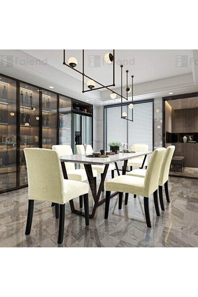 AKBU 6 adet Sandalye Kılıfı Yıkanabilir Likralı Esnek Lastikli Sandalye Örtü