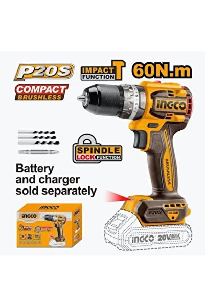 Ingco Mașină de găurit cu impact fără fir de 20V, fără perii, cu mandrină met...