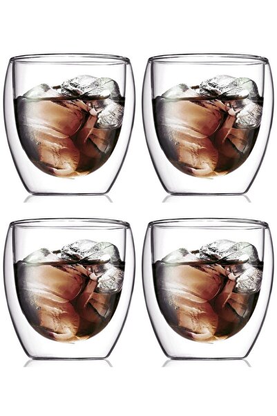 Atlas Mutfak تصميم جديد بوروسيليكات مزدوج الجدار 250 مل كوب زجاجي شفاف 4 قطع ...