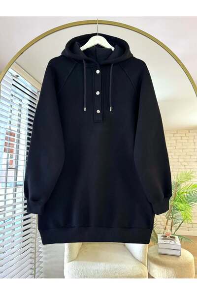 PALMİYE GİYİM Kapüşonlu Çıtçıtlı Sweatshirt- Siyah