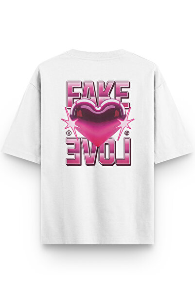 Overoz Fake Love Back Printed Semi Oversized White Tshirt 1404
