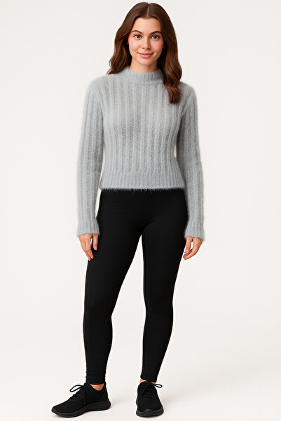 Hayalet Puff Textured Patikka Knitted Soft Women's Sweater – Soft Crew Neck New Season Model