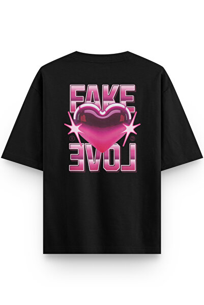 Overoz Μπλουζάκι Fake Love Back με τύπωμα Semi oversized Μαύρο 1404