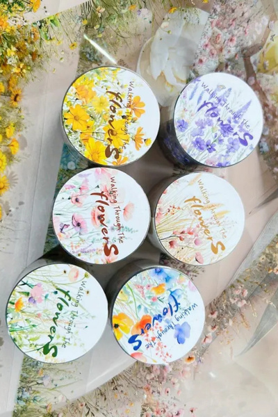 Kolbi Craft Şeffaf Renkli Çiçeli Şerit Pet Bant Rulo 3cmx2m Scrapbook Bullet Journal Ajanda Washi Tape