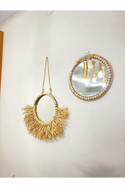 kattuna Set of 2 Raffia and Bead Mirrors