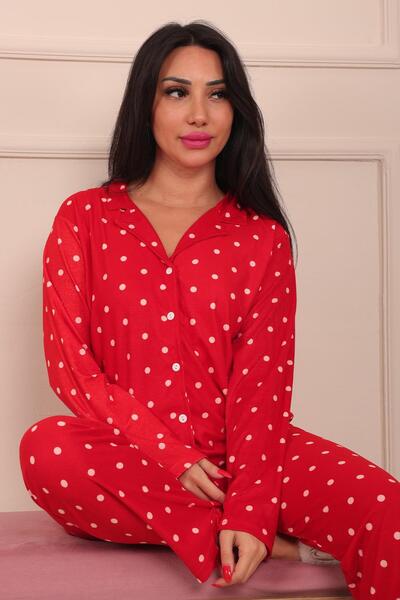 Niket Life Set de pijamale din piele intoarsa pentru femei, cu model cu bulin...