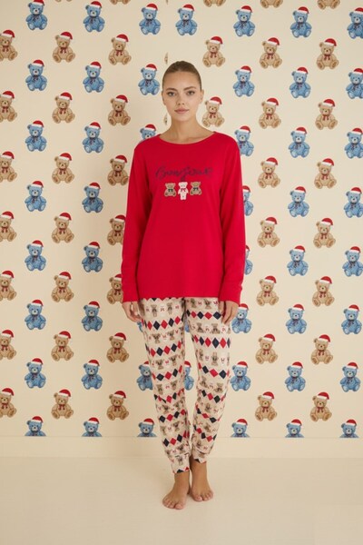 seamlife Women's Red Crew Neck Buttonless Ankle Elasticated/Jogger Soft Thermal Winter Pajama Set