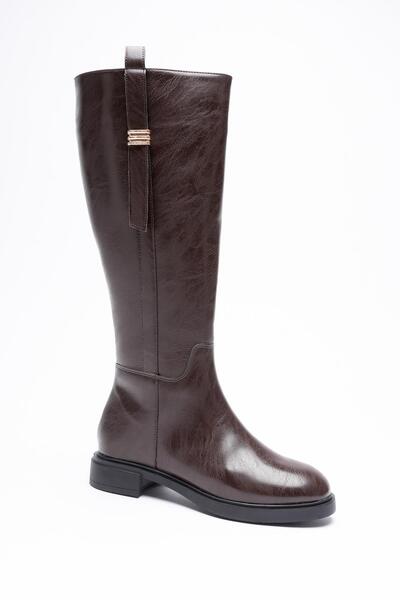 Mubiano Жіночі шкіряні чоботи на блискавці з золотими аксесуарами, кавового кольору Ferina