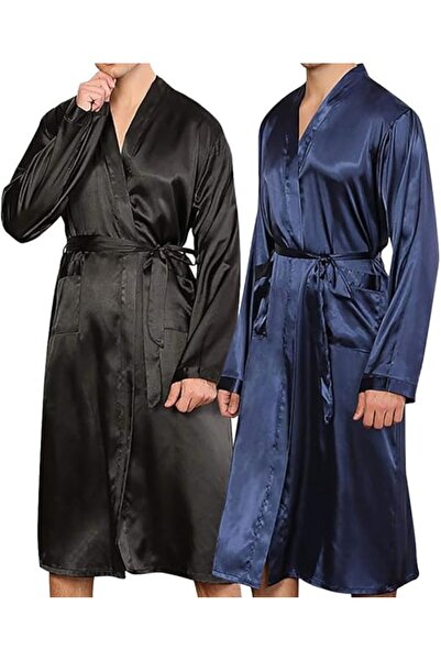 Margoun Men's Satin Dressing Gown Long Bathrobe Lightweight Silk Sleepwear Py...