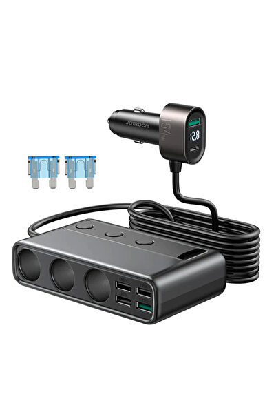 Joyroom Car Charger, 5 USB Ports and 1 USB-C Port, LED Display, 154W, Quick Charge 3.0, Cable Length 1m