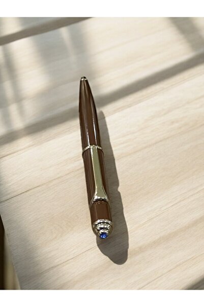 NEW STYLE Stylish and modern brown and silver ballpoint pen with high quality blue zircon stone