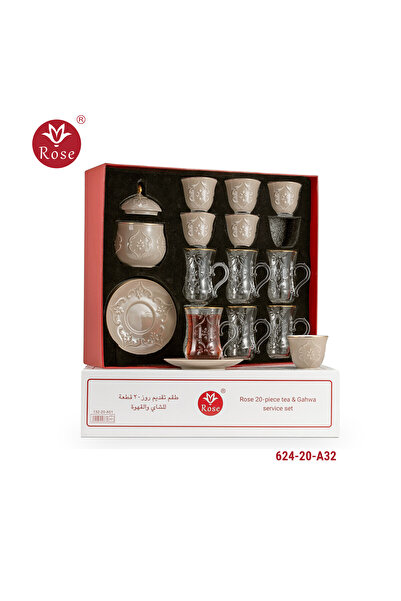 Rose 20-piece tea and coffee serving set with a distinctive classic rose pattern
