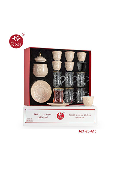 Rose 20-piece tea and coffee serving set with a distinctive classic rose pattern