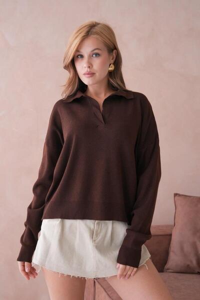 Relax Mode Kadın Polo Yaka Triko Kazak - 12240R