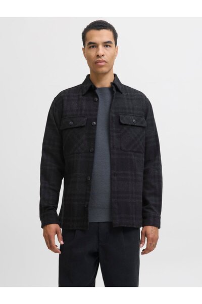 Jack & Jones JPRRAYLE MELANGE CHECK L/S OVERSHIRT SN Black Beauty
