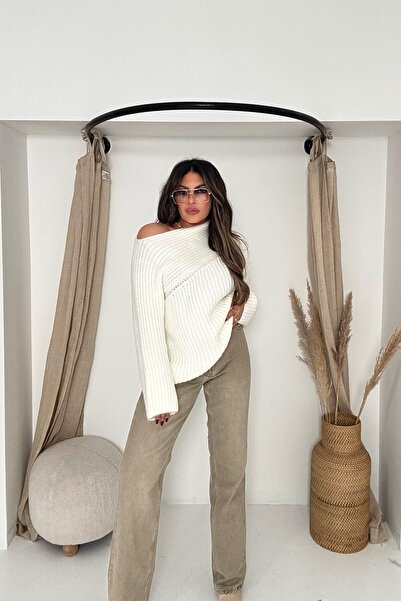 Sohotique By P Detaliu guler asimetric Pulover moale Ecru