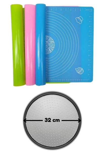 Atlas Mutfak طقم من قطعتين بساط لف العجين من السيليكون مقاس 45x65 سم وصينية ب...