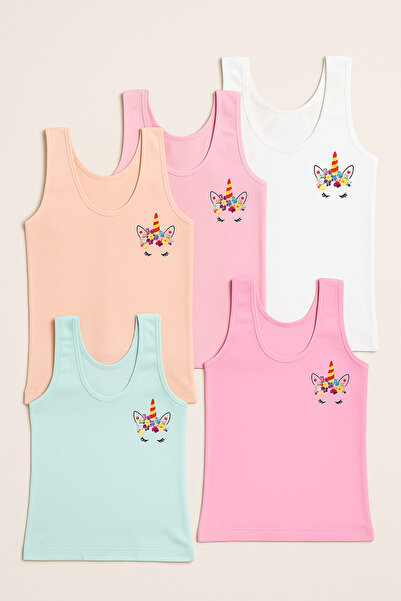 BONY SOCKS Girl's 5-Pack Unicorn Patterned Undershirts