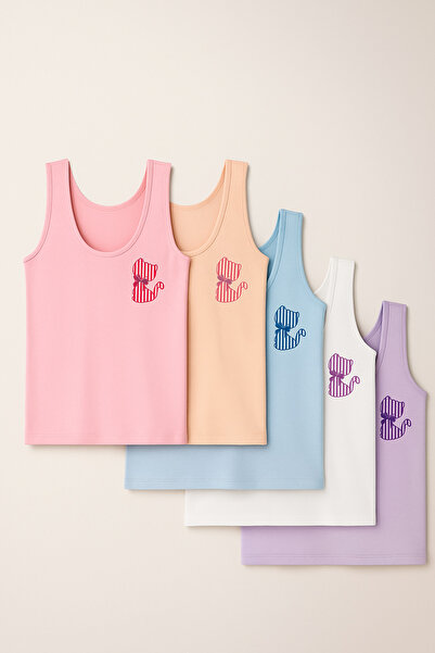 BONY SOCKS Girl's 5-Pack Cat Patterned Undershirt