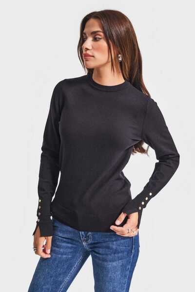 it's basic Kadın Örme Triko Kumaş Bisiklet Yaka Kol Aksesuarlı Triko