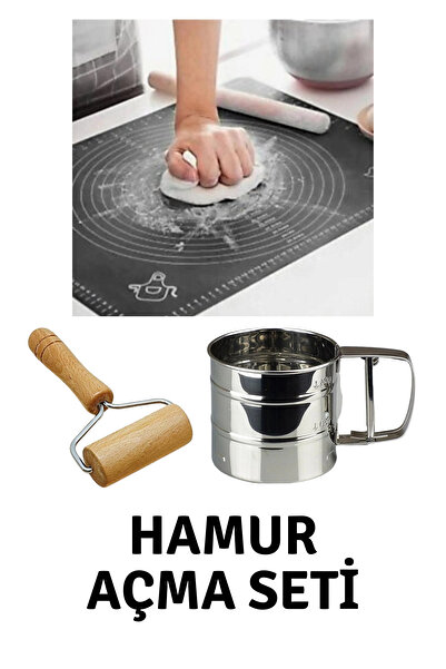 Atlas Mutfak بساط عجين سيليكون مقاس 45 × 65 سم، وغربال دقيق فولاذي ولفاف عجين...