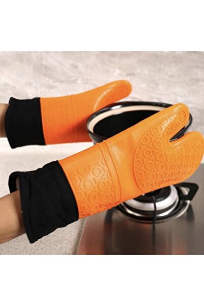 PUFO Simple silicone oven mitt for grill or oven, lined, 37 cm, orange/black