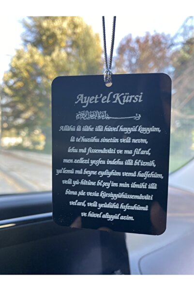 HomeJamin Ayetel Kürsi ve Nazar Duası Baskılı Siyah Renk Araba ve Dikiz Aynası Süsü Çift taraflı
