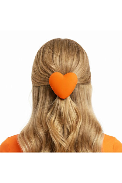 woodycord Elyaf Dolgulu Turuncu Kalp Klipsli Toka