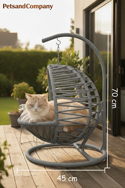 PetsandCompany El Örgüsü Kedi Salıncağı Gri Hamak ve Yatak, Kadın Emeği Lüks ...