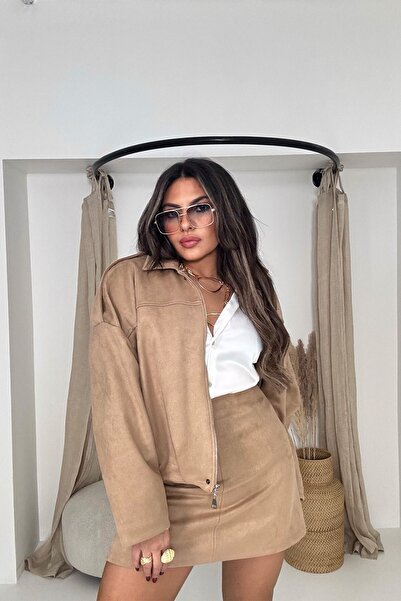 Sohotique By P Jachetă bomber cu aspect de piele de căprioară model Zr, bej