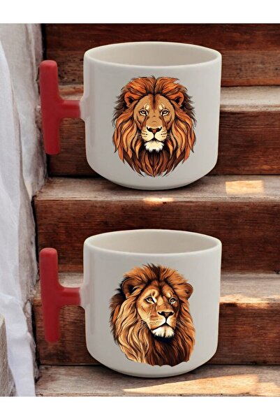 lili hediyelik Aslan 2-Piece Latte Cup Set - Birthday Gift, Gift for Lover, Gift for Mother, Gift for Father