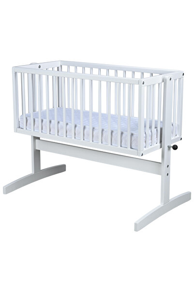 Primii Pasi Patut bebe cu leaganare 90x40 cm, din lemn masiv de fag, sistem blocare-deblocare leganare