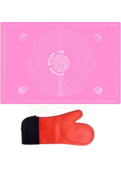 Atlas Mutfak Set of 2 Pink 45x65 Cm Silicone Dough Rolling Mat and Red Silico...
