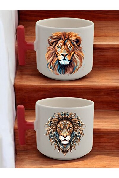 lili hediyelik Lion 2-Piece Latte Cup Set - Birthday Gift, Gift for Lover, Gift for Mother, Gift for Father