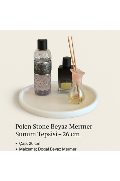 Polen Stone Tavă de prezentare din marmură albă – 26 cm